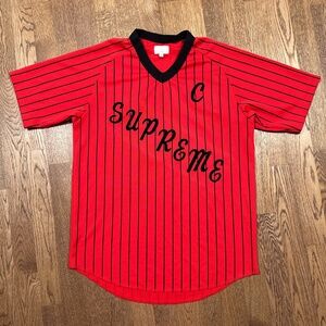 Supreme SS17 AD Baseball Jersey Red Black Striped Mens Medium